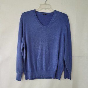 J McLaughlin Sweater Men L Long Sleeve V-Neck Classic Office Teacher Bright Blue